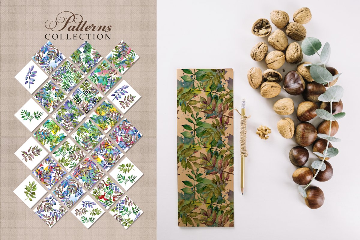 多彩叶子水彩元素插画合集插图(3)