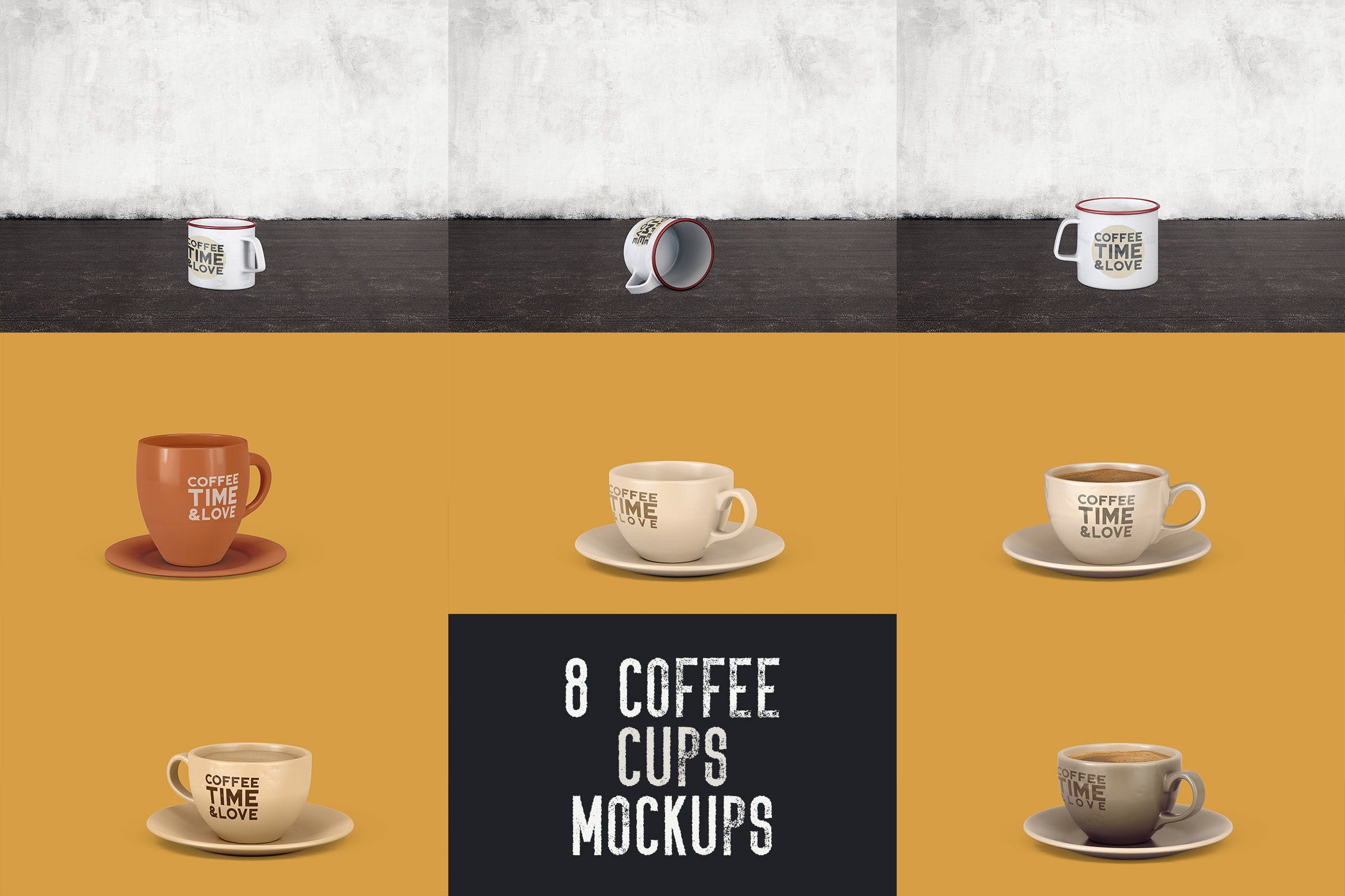 8个咖啡马克杯设计图素材库精选 8 Coffee Cup Mockups插图