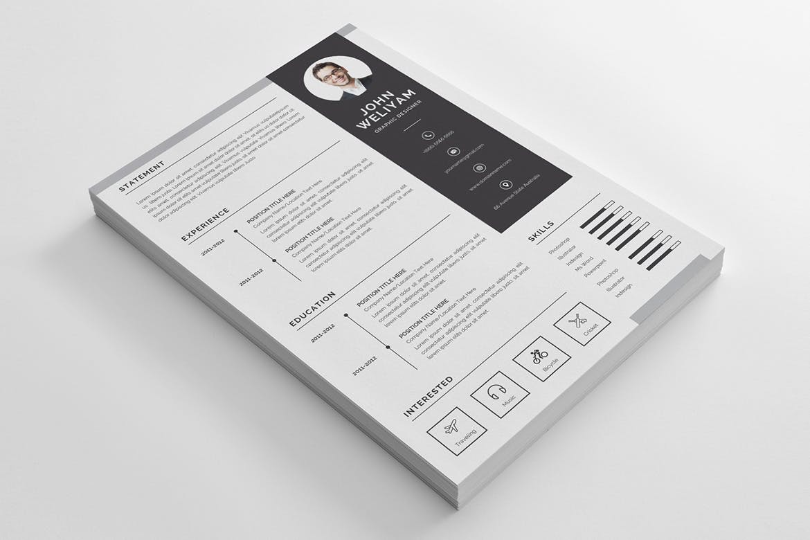 经典两列式排版风格电子素材库精选简历模板v3 Creative Resume / CV Template插图(1)
