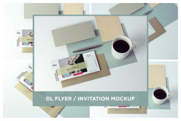 极简DL传单/邀请函设计样机模板 DL Flyer Mockup Minimal Scene