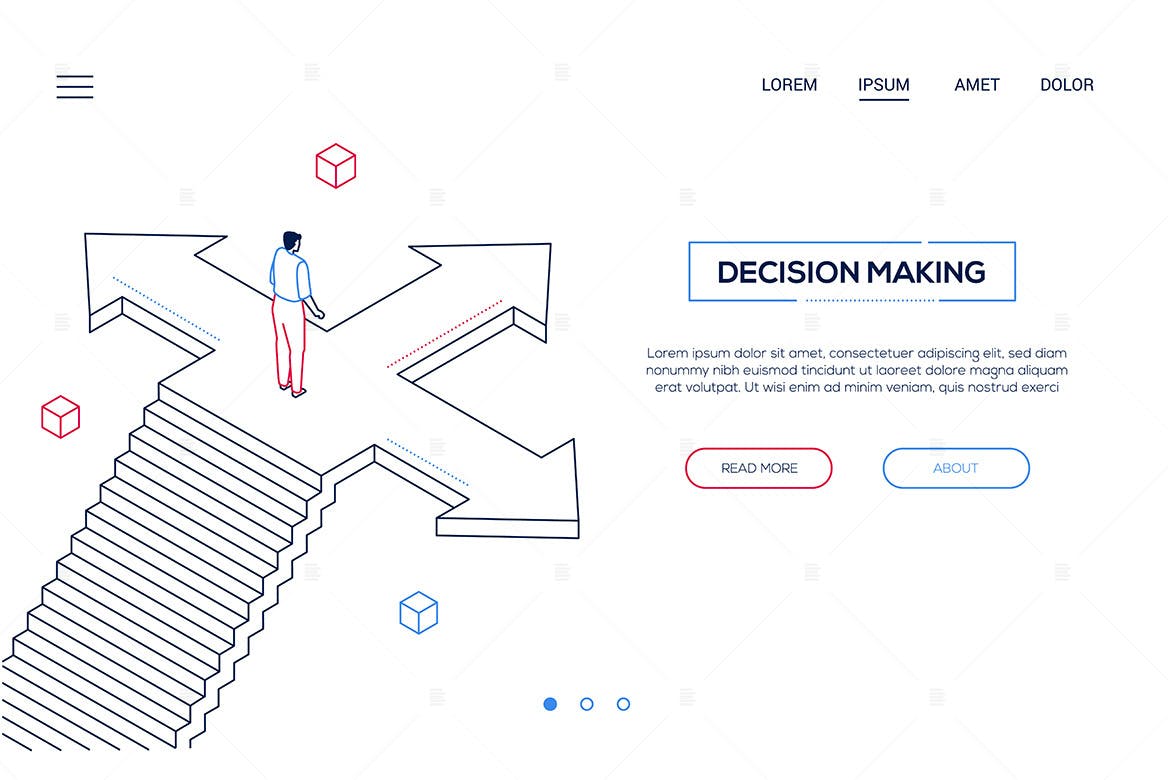 商业决策线条设计风格网站Banner概念插插画 Decision making – line style isometric web banner插图