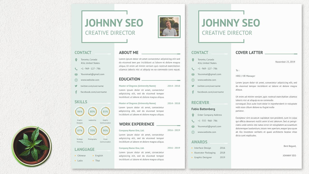 标准式两页排版风格电子素材库精选简历模板 CV Resume Simple And Modern插图(1)