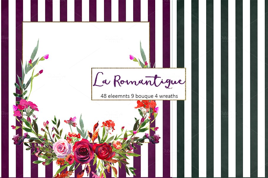 勃艮第红粉水彩花卉剪贴画 Burgundy Red Pink Flowers Clipart插图(15)