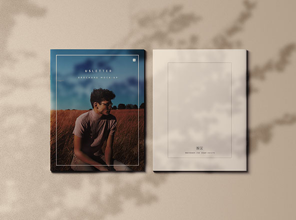 带阴影覆盖的美国信纸规格小册子封面设计样机 US Letter Brochure Cover Mockup with Shadow Overlay