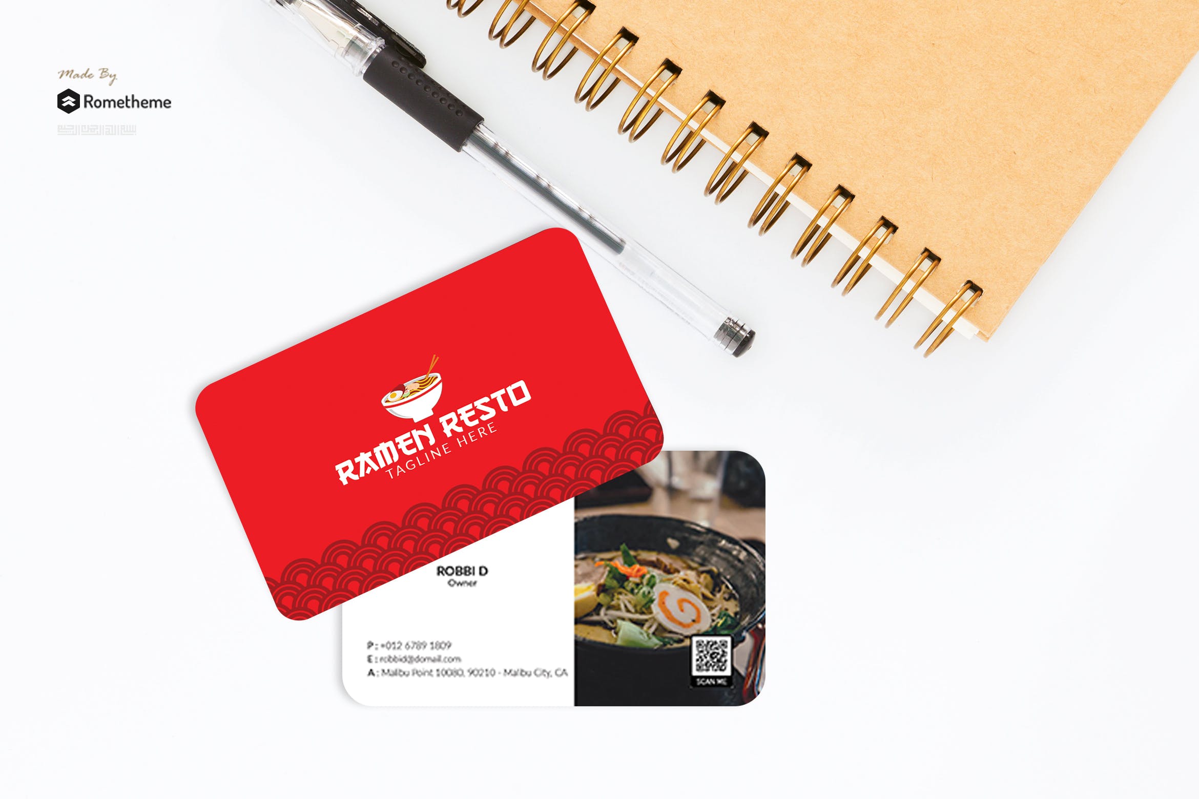 拉面馆拉面品牌企业素材库精选名片模板 Ramen Resto – Business Card Template RB插图