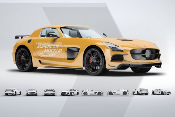 超级豪华跑车梅赛德斯SLS AMG样机模板 Supercar Mercedes SLS AMG Mock-Up