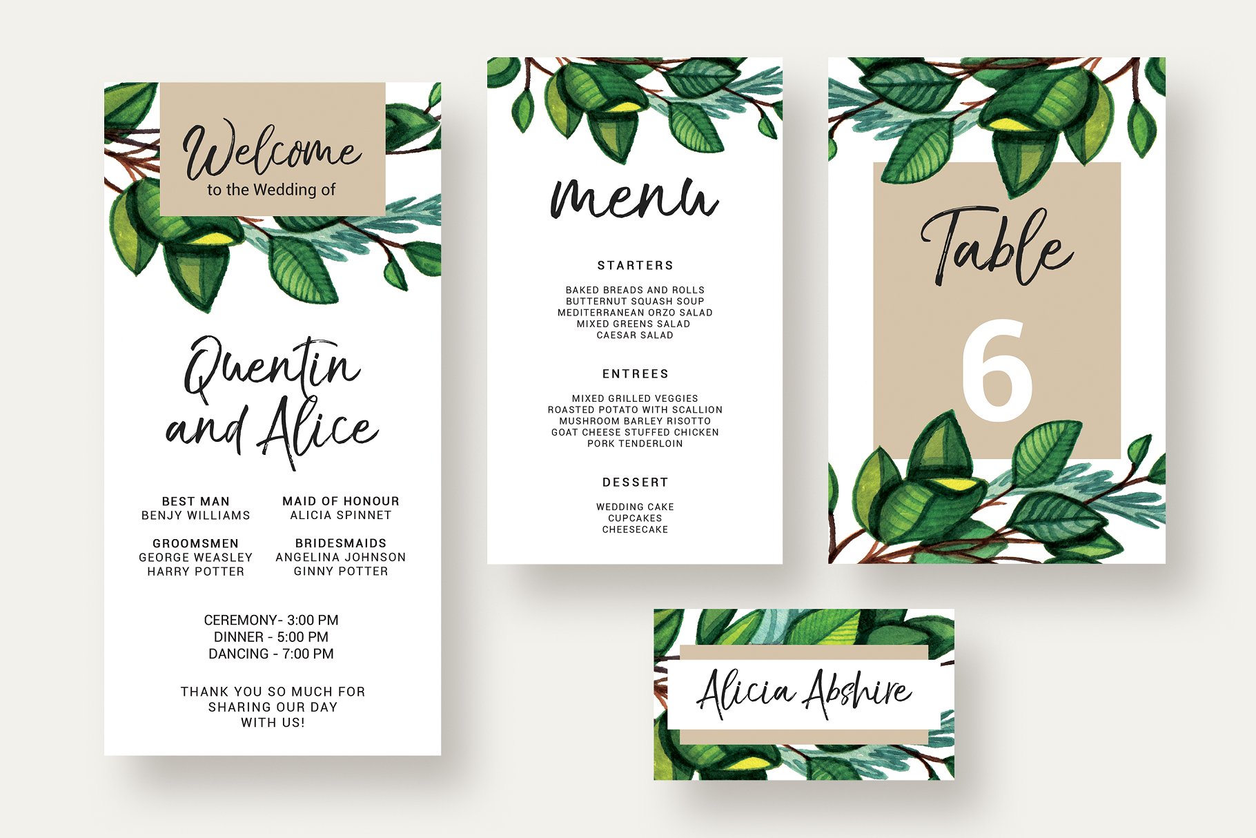 绿枝婚礼邀请函设计模板套装 Greenery Branch Wedding Suite插图(3)