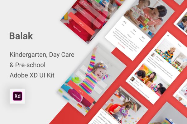 学前教育&amp;幼儿园APP应用UI设计套件XD模板 Balak – Kindergarten &amp; Pre-school Adobe XD UI Kit