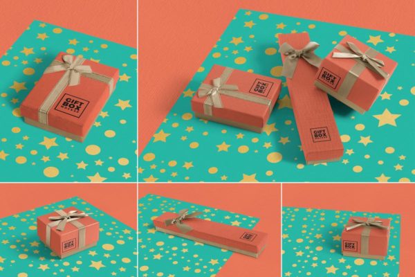 华丽设计蝴蝶结礼品盒样机 Gift Box Mockups