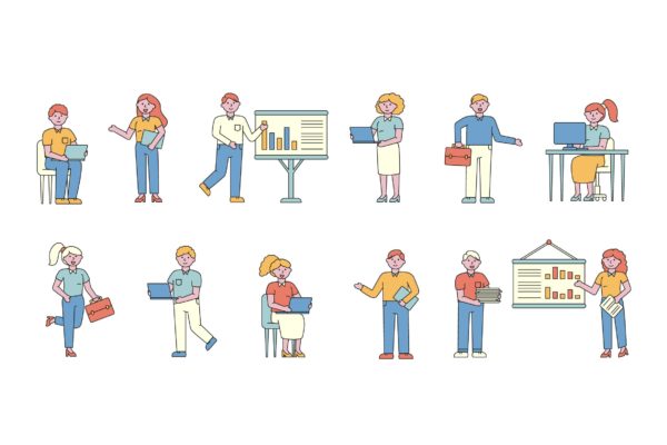 商务人士人物形象线条艺术矢量插画素材库精选素材 Business Lineart People Character Collection