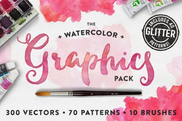 手绘水彩元素矢量图形、纹理&amp;笔刷合集 The Watercolor Graphics Pack