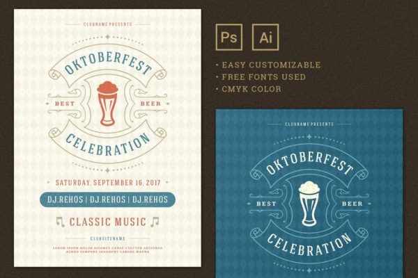 啤酒节活动海报设计模板2 Oktoberfest Flyer Template