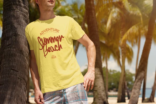 男士圆领印花图案T恤设计展示样机素材库精选模板 Crew Neck T-shirt Mock-up Male Version插图(2)