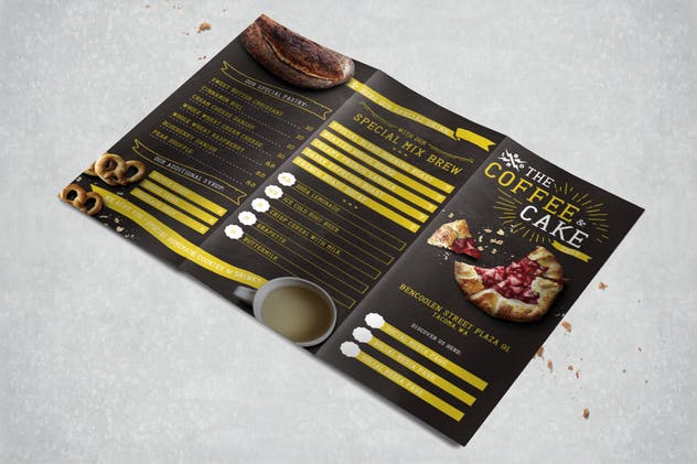 黑板报风格三折页咖啡店菜单设计模板 Blackboard Trifold Coffee Shop Menu插图(2)