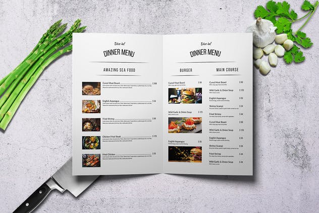 低调奢华西餐折页菜单模板 Symetria Simple Style A4 Menu插图(3)