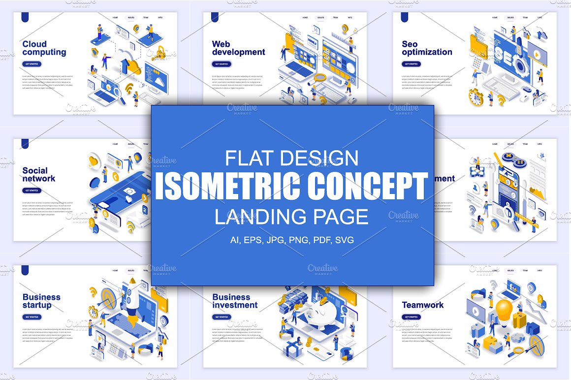 现代扁平设计网站着陆页等距概念插图集 Landing Page Templates插图