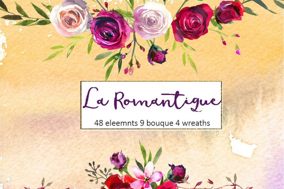 勃艮第红粉水彩花卉剪贴画 Burgundy Red Pink Flowers Clipart插图(17)