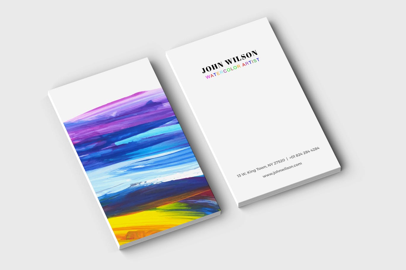 时尚手绘水墨水彩风格的名片设计模板插图