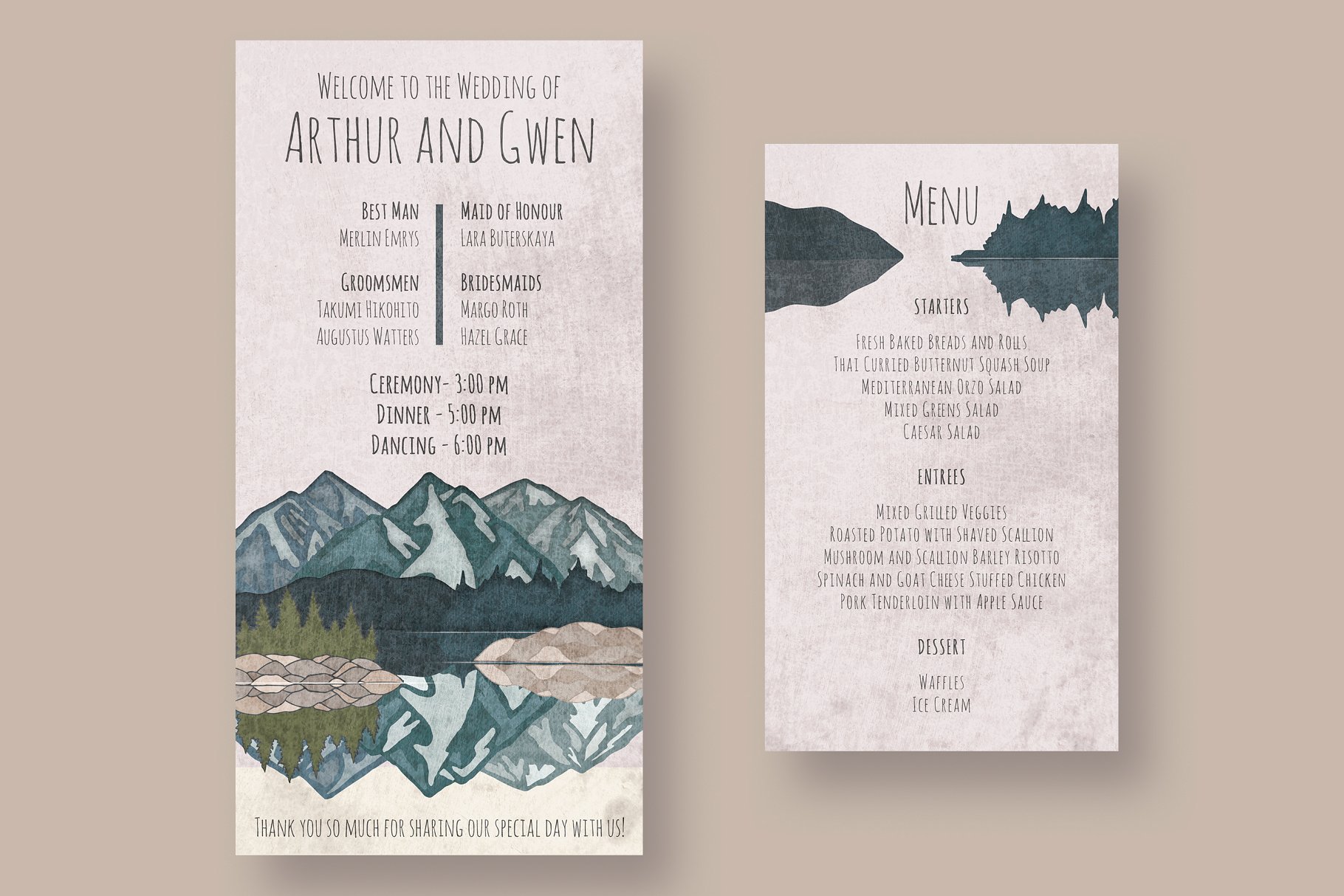 山水如画水彩婚礼设计物料模板 Mirror Lake Wedding Suite插图(4)