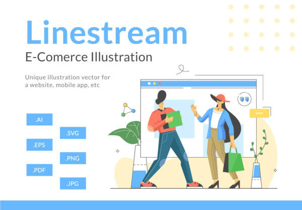 素材库下午茶：适用于电商网站的线条矢量插画素材