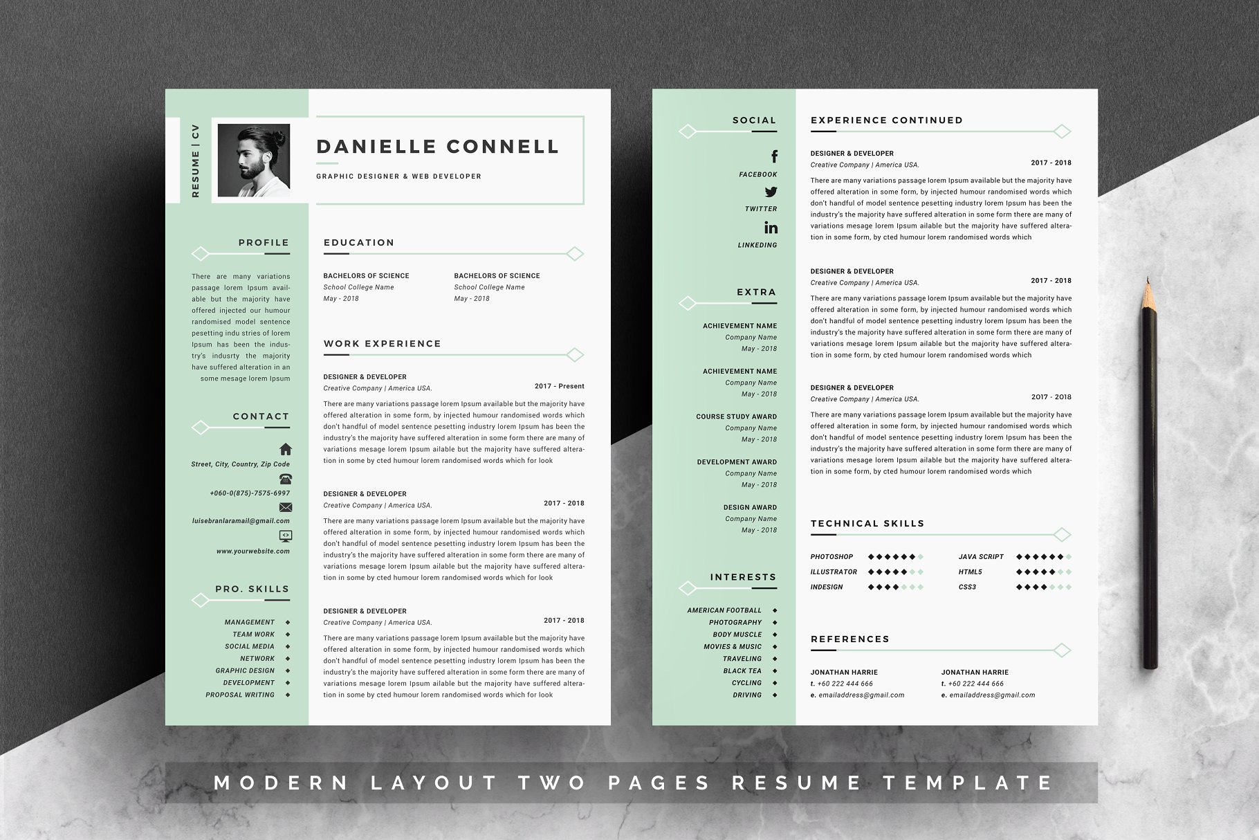 精致优雅的Word简历模板及求职信模板  Word Resume Template & Cover Letter插图(1)
