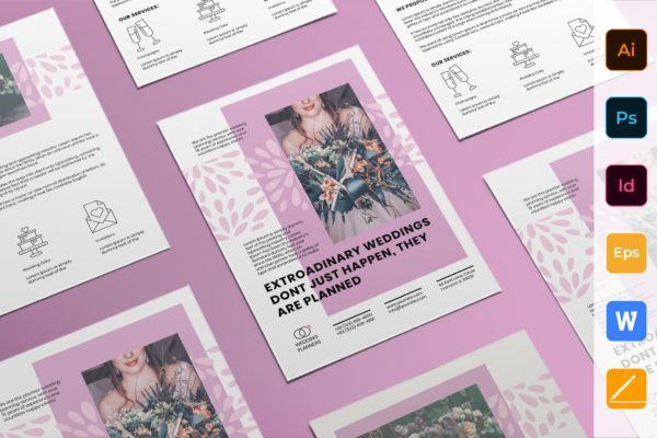 婚礼策划/宴会活动邀请海报传单设计模板素材 Wedding Planner Flyer