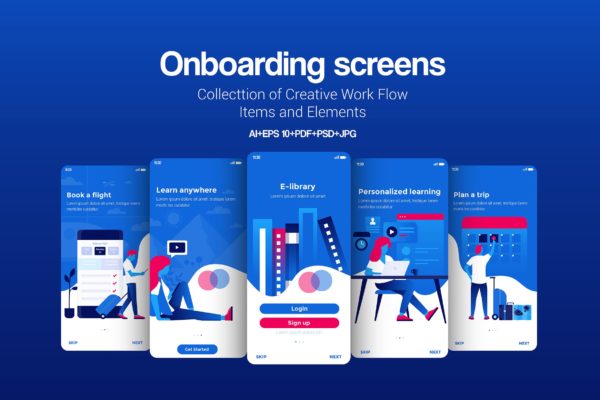 现代UI设计风格APP应用启动页设计模板 Modern user interface UX, UI screen templates