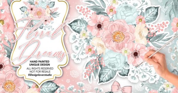 腮红水彩花卉婚礼手绘剪贴画设计素材 Floral Dreams Blush design