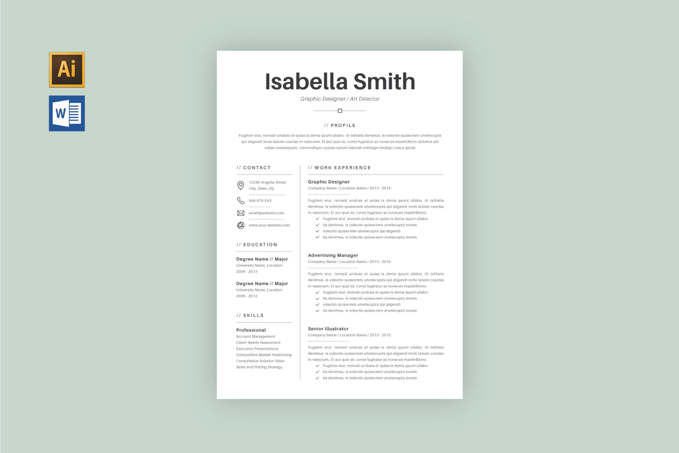 Less is More设计理念个人简历设计模板v1 Resume Template V.1插图