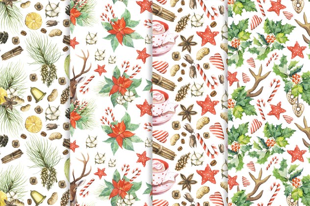 圣诞主题魔法水彩无缝图案背景素材 Watercolor Christmas Magic Patterns插图(6)