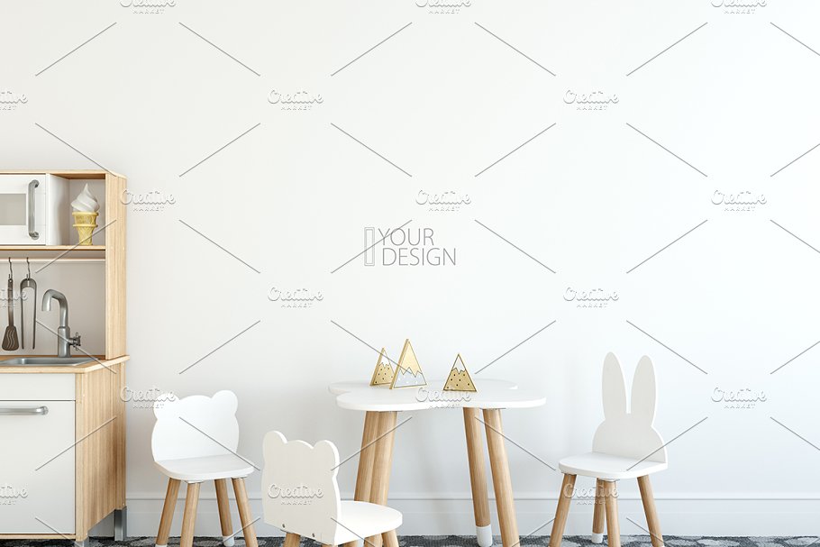 儿童卧室书房墙纸&相框样机 KIDS Interior WALL & FRAMES Mockup 3插图(6)