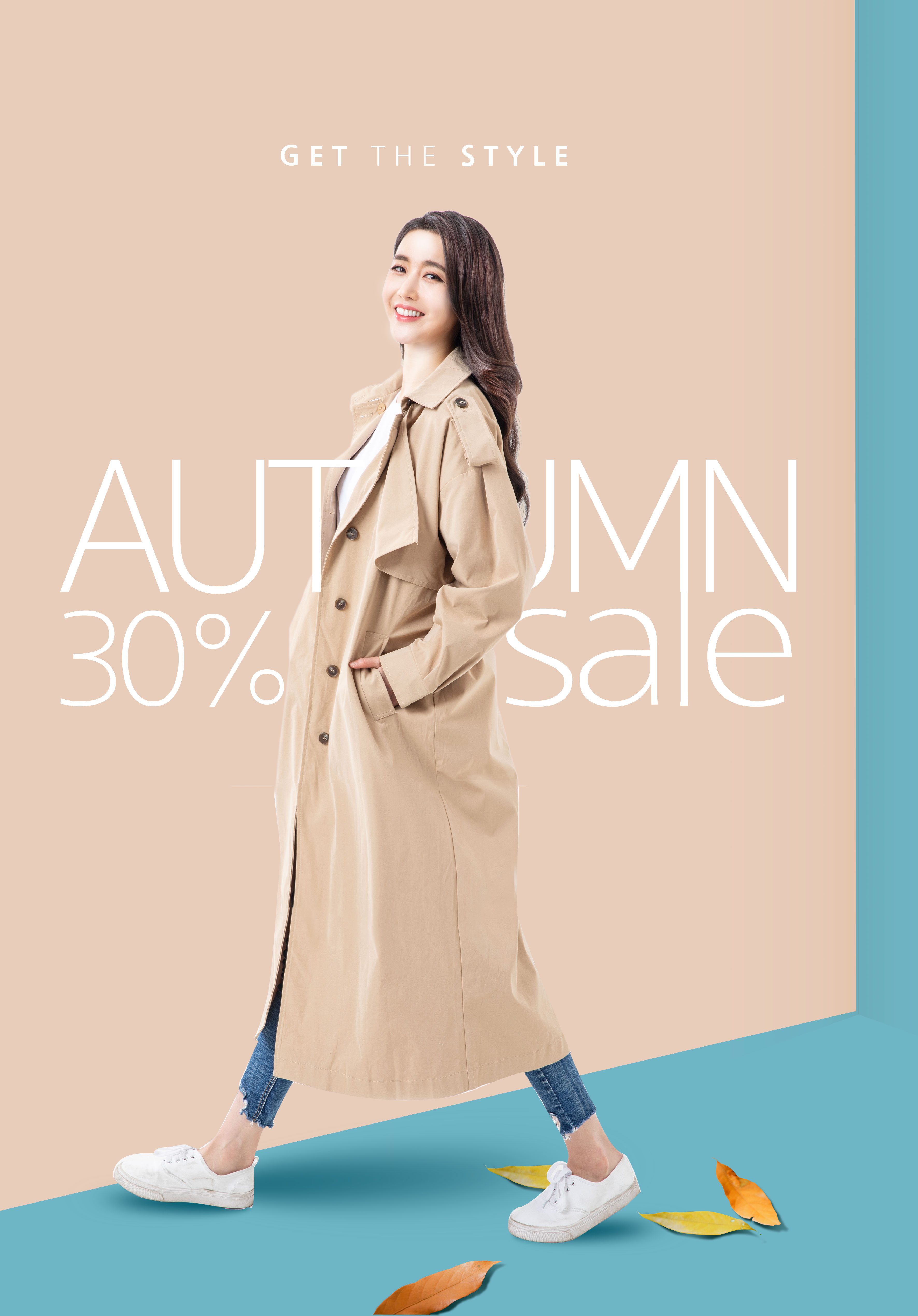 秋季大衣折扣促销活动广告电商海报模板插图