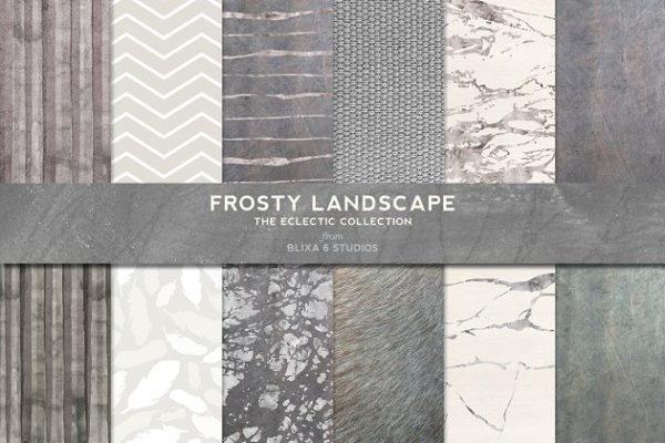 冷色调有机大理石图形纹理 Frosty Silver Foil &amp; Watercolors