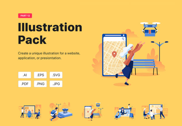 素材库下午茶：工作场景概念矢量插画素材下载[Ai]