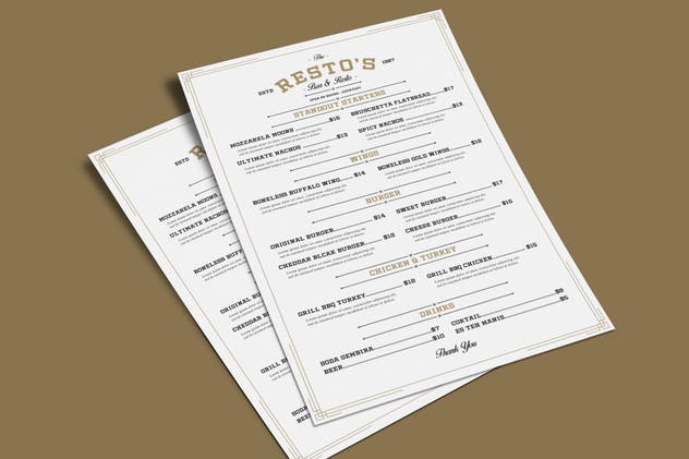 复古风吧台＆意式咖啡厅菜单设计模板 Vintage Bar & Resto Menu插图(1)