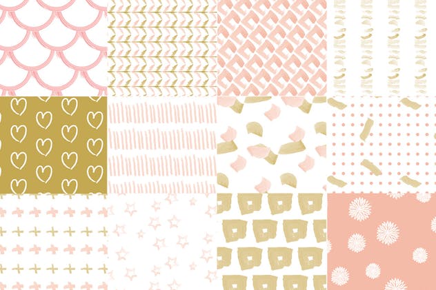 玫瑰金水彩无缝矢量图案合集 Rose Gold Watercolor Seamless Vector Patterns插图(1)