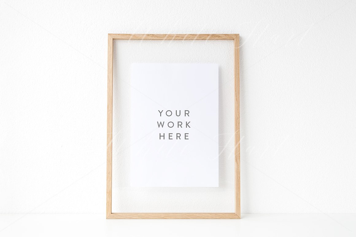 简约系列A4木制框架作品展示画框样机模板 Wooden frame A4 styled mock up插图