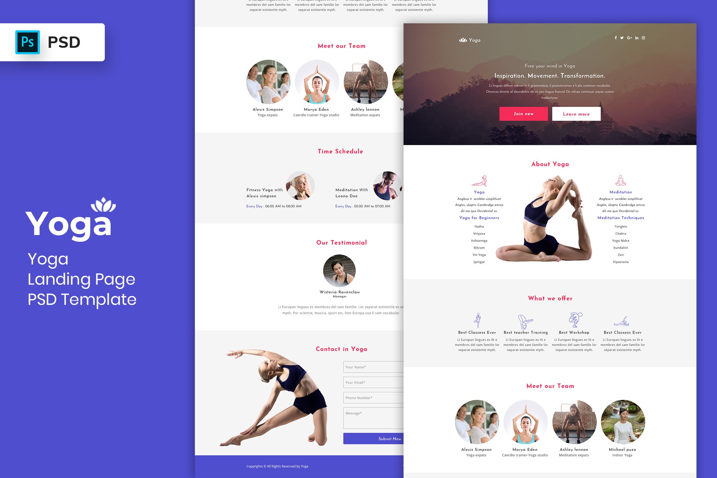 瑜伽培训中心网站着陆页设计PSD模板V2 Yoga – Landing Page PSD Template-02插图