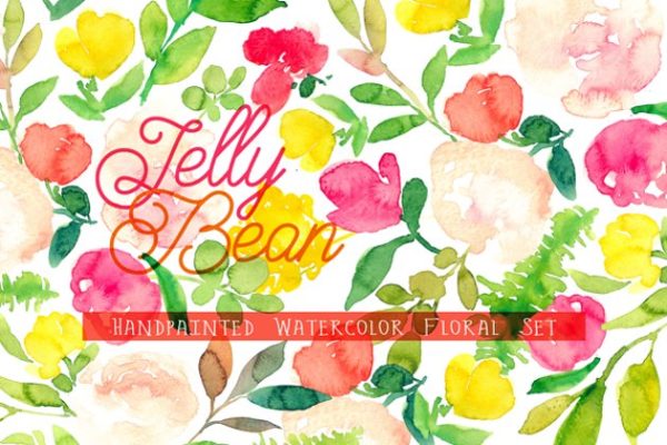 手绘水彩花卉剪贴画合集 Jelly Bean – Watercolor Floral