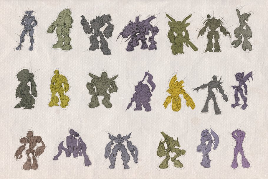 惟妙惟肖创意机器人剪影图形 Silhouette shapes – Robots插图(1)