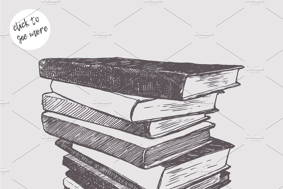 两种手绘书堆图案素材 Two illustrations of piles of books插图(1)