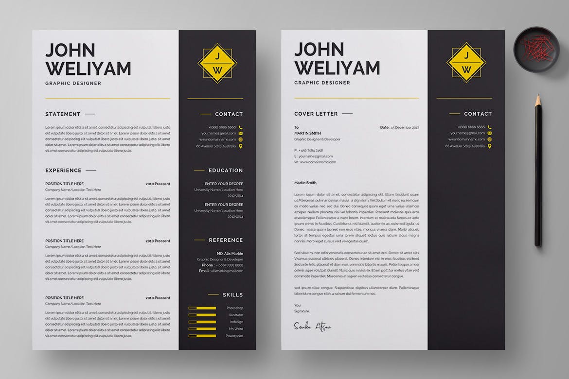 现代图形设计师CV简历模板 Modern Resume / CV Template插图(1)