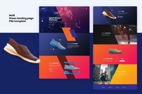 运动鞋品牌电商网站着陆页设计PSD模板 Ne18 – Shoes store landing page template