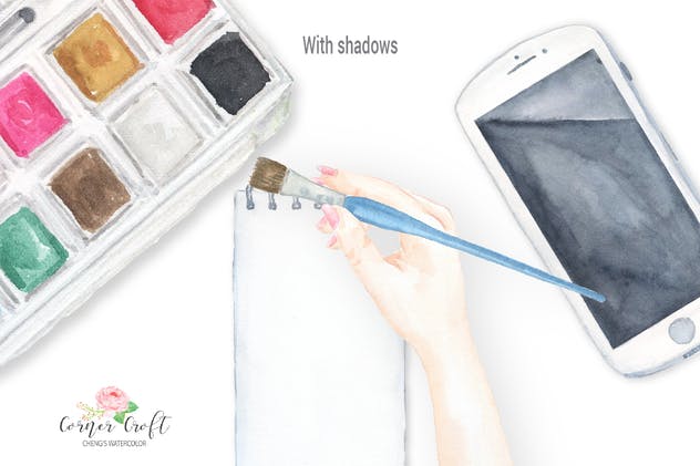 水彩艺术创作场景样机模板 Watercolor art material mockups插图(6)