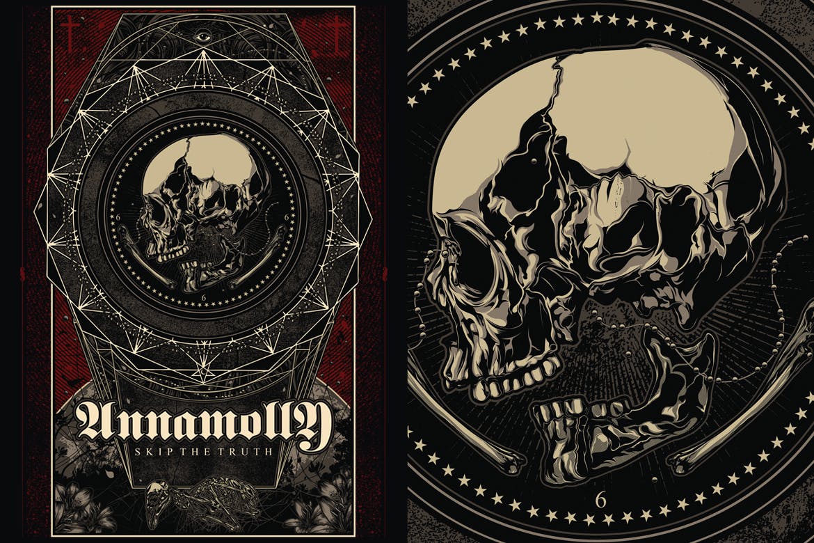 恐怖骷髅头手绘印花图案素材 Annamolly插图