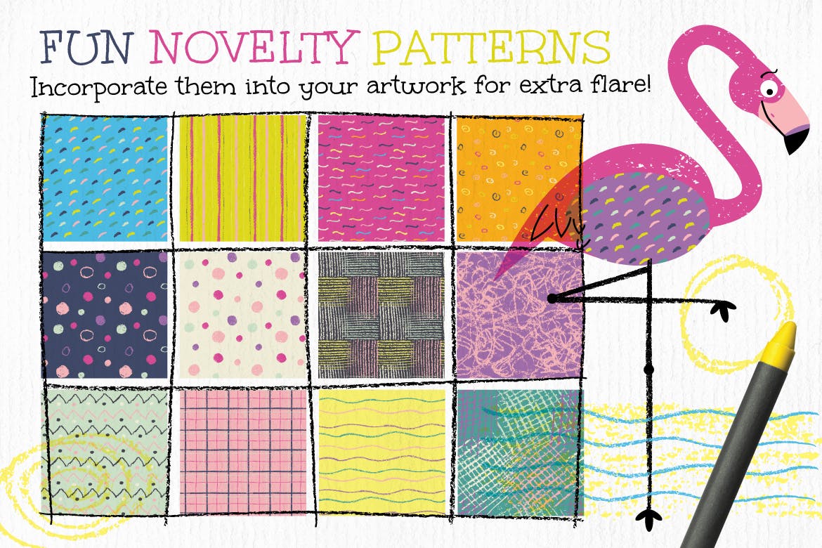 蜡笔画手绘必备：蜡笔纹理和图案设计素材 Wax Crayon Textures and Patters插图(1)