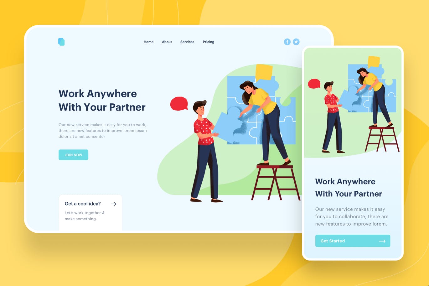 合作伙伴主题Web设计矢量插画素材 Work With Partner Illustration – Website Header插图