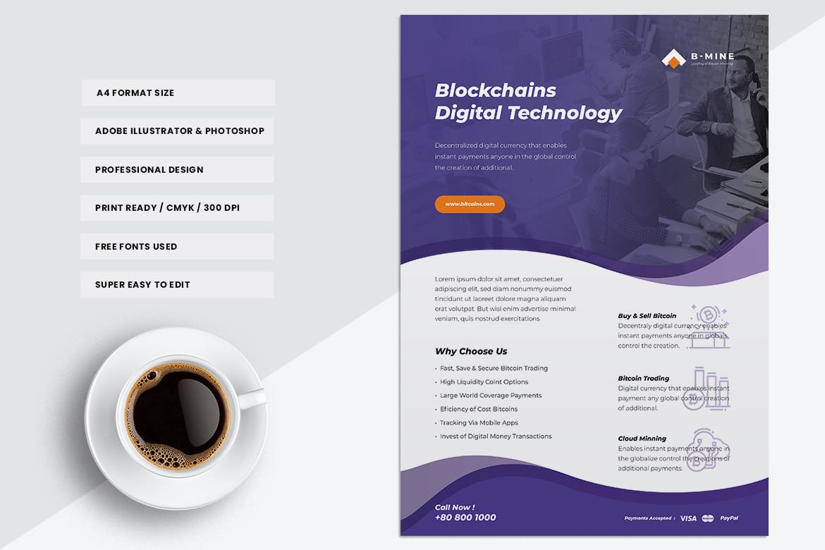比特币交易平台推广传单海报设计模板 B-MINE Bitcoin Trading Flyers插图(4)