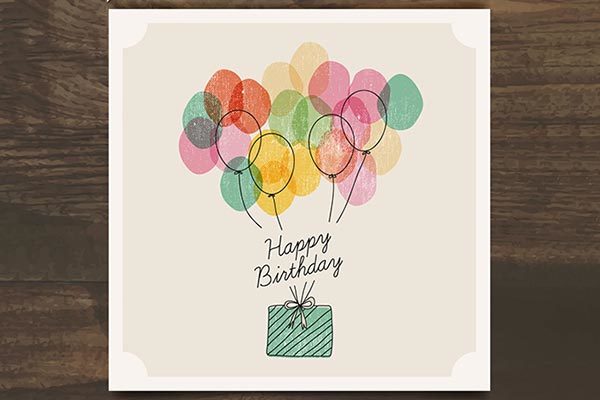 小清新生日贺卡 Watercolor Birthday Present with Balloons