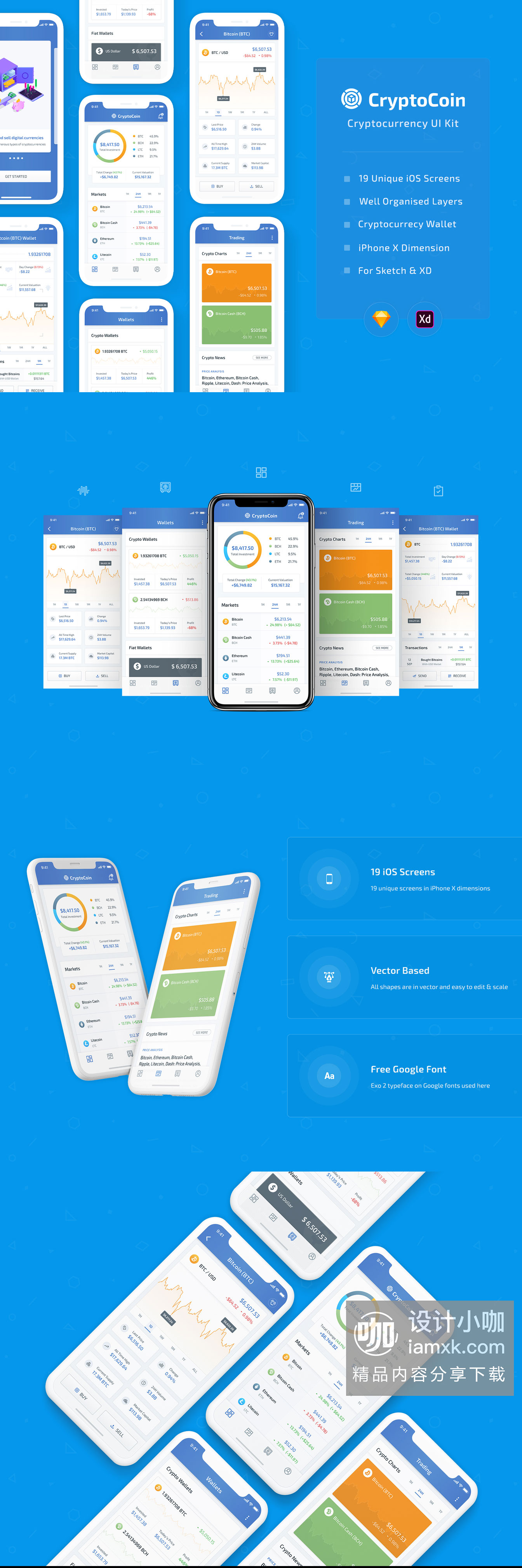 区块链加密数字货币相关功能APP UI KIT [Sketch,XD]